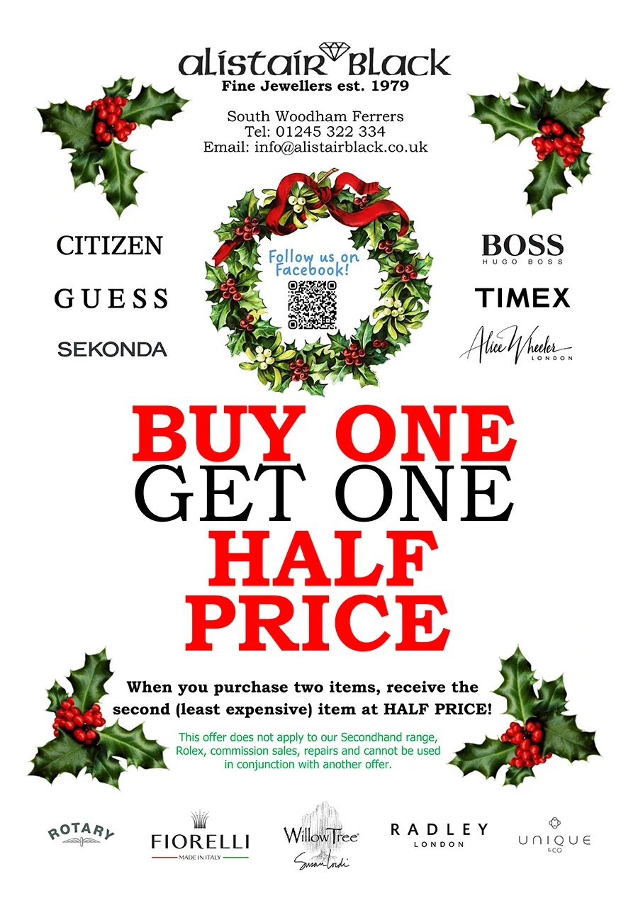 Buy one get one half price offer at Alistair Black