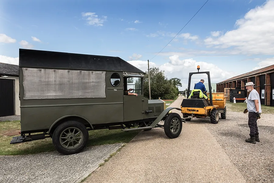 Moving Tilly back to her garage after the weekend