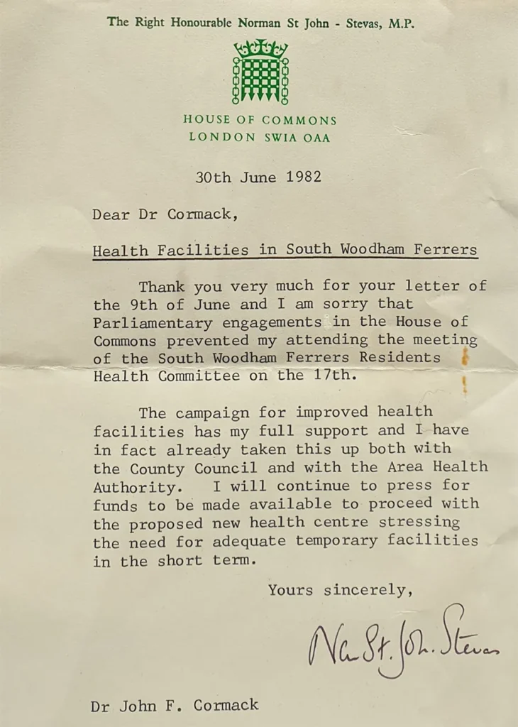 Letter from The Right Honourable Norman St John-Stevas, M.P.