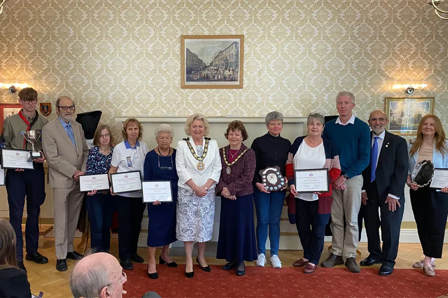 This year's winners of the Chelmsford Awards for Voluntary Service with the Mayor of Chelmsford, Councillor Janette Potter, and Mayoress, Jackie Galley.