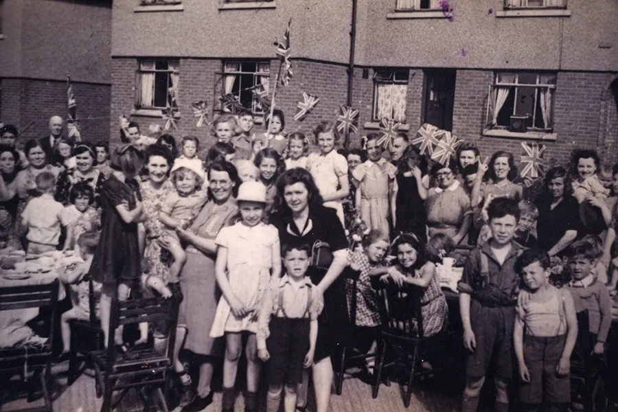 Historic photograph of a VE Day Street party held in Widford Close in Chelmsford in 1945. Courtesy of Museum of Chelmsford