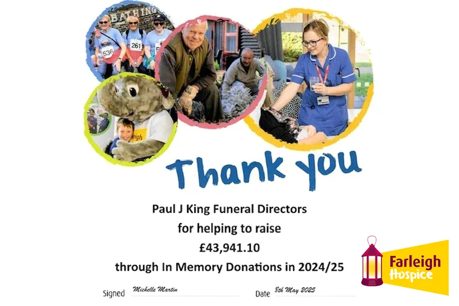 Graphic saying Thank you to P J King Funeral Directors