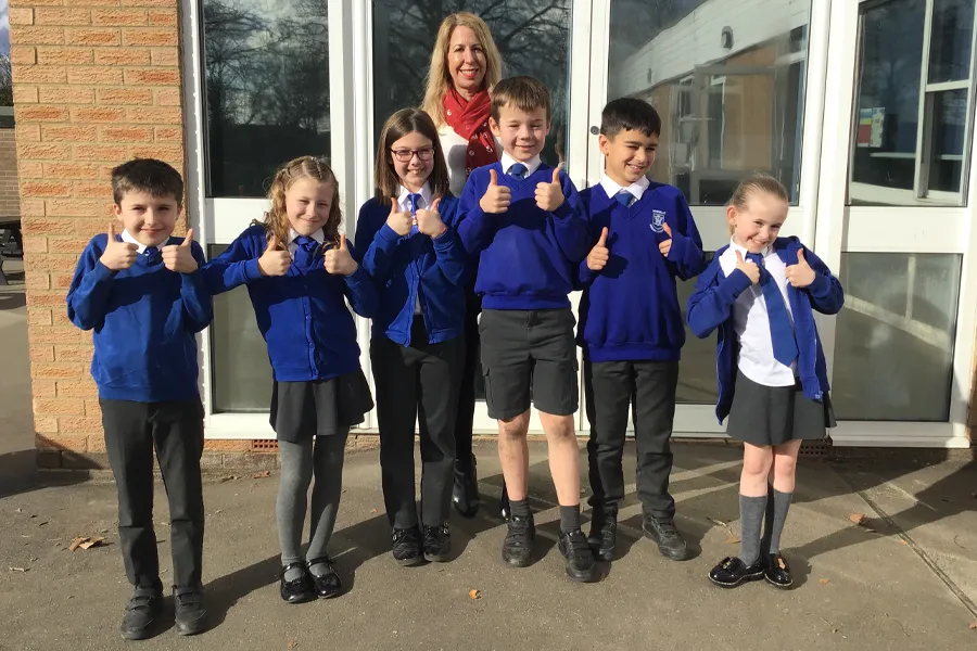 Woodville Primary School headteacher and pupils