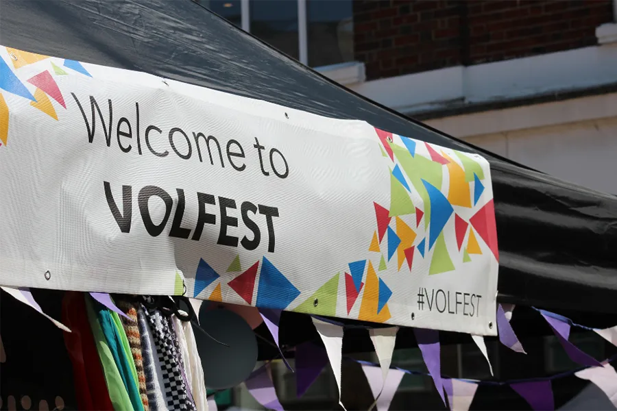 Photo of a 'Welcome to VOLFEST' banner