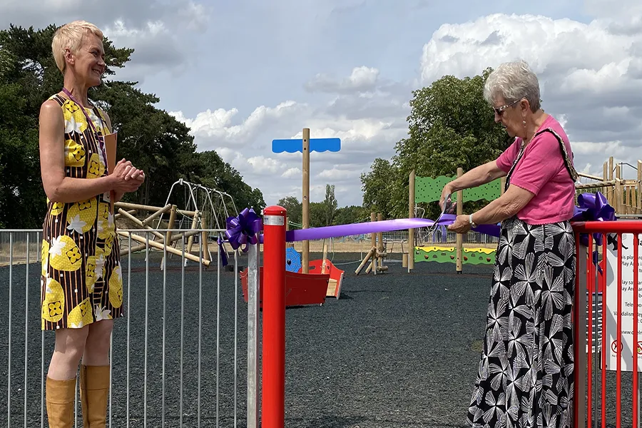 The Mayor of Chelmsford cuts the ribbon to declare the new play area open
