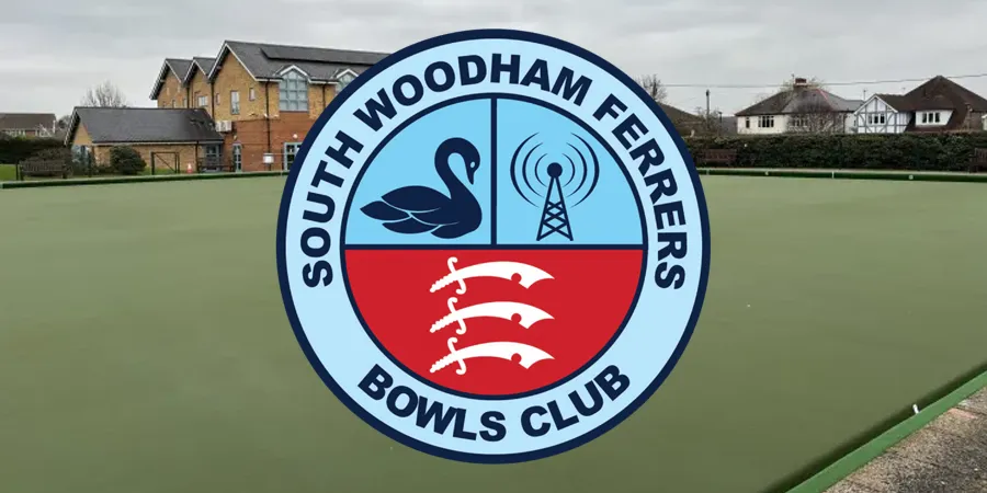 South Woodham Bowls Club logo and photo of bowling ground