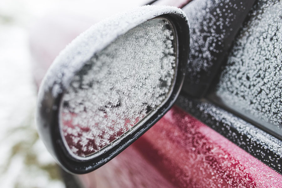 Ice on car wing mirror