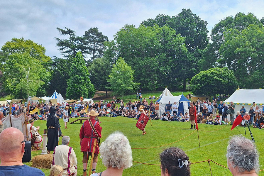 Crowds watching the reenactment
